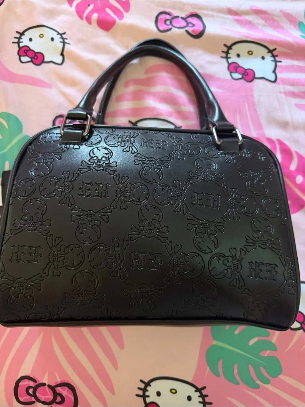 Ed Hardy Black Embossed Studded Satchel